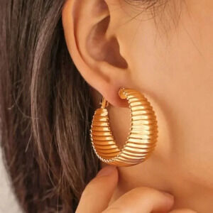 18k Gold Textured Big Hoop Earrings